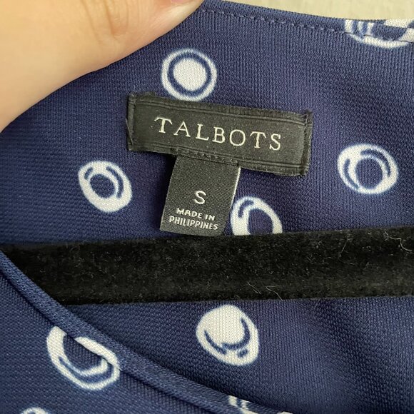 Talbots Women's Navy White Polka Dot Tie Sleeve Dress Ruffle Dress Size Small - Picture 9 of 11